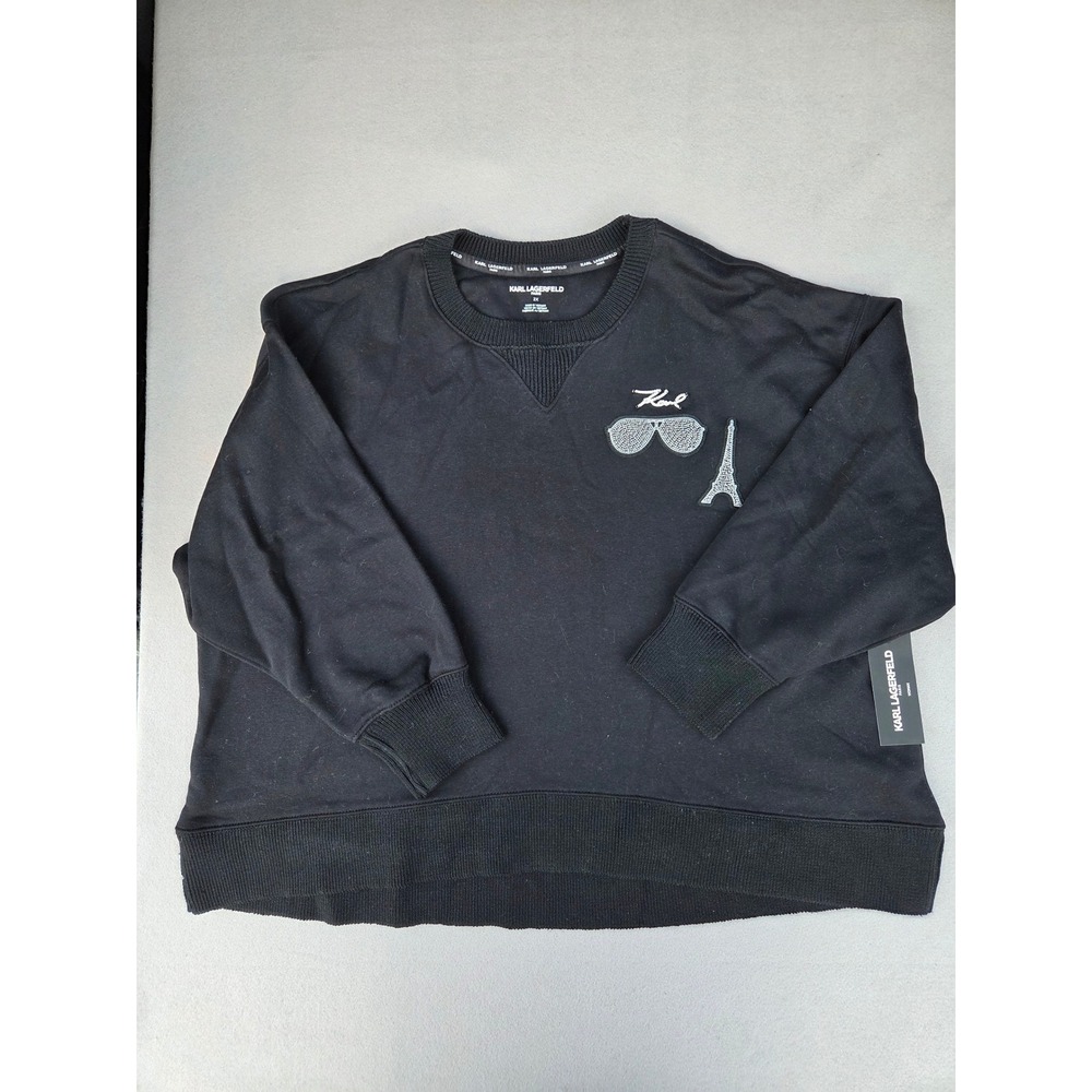 Karl Lagerfeld Paris Womens 2X Black Rhinestone Eiffel Tower Sweatshirt NWT
